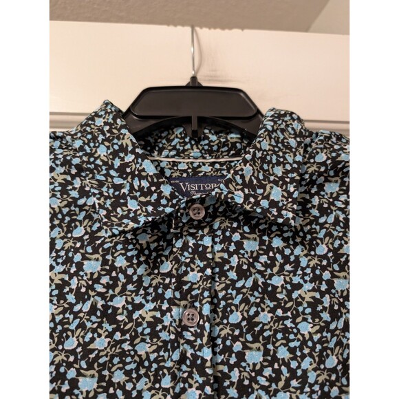 Visitor Premium 4-Way Stretch Floral Shirt Men’s XL Blue Black Button Front - Picture 5 of 9